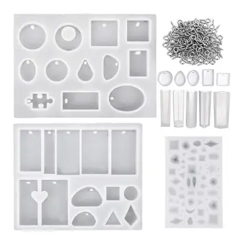 

13 Pieces Assorted Designs Resin Casting Molds Silicone Jewelry Making Molds Set with 100 Pieces Mini Screw Eye Pins for Jewelry