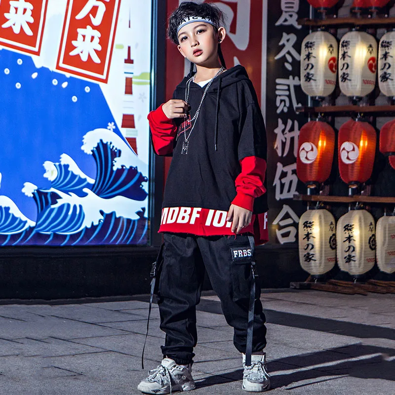 

Fashion Jazz Dance Costumes Boys Hooded Hip Hop Street Dance Rave Outfit Performance Clothing Kids Practice Dancing Wear DC3768