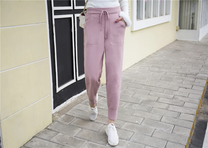Брюки женские штаны женские брюки женские зимние winter down pants women warm Эластичная талия Женщины с боковым поворотом Шерстяные вязаные штаны Femme сгущает Натяжные трикотажные панталоны Mujer 7286 50
