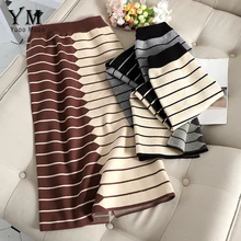 YuooMuoo осень зима Сплит Женская юбка офисная элегантная полосатая контрастная трикотажная юбка Женская высокая талия длиной до колена Юбки