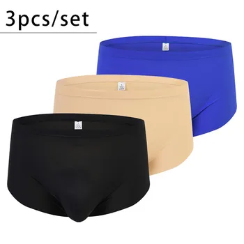 

3Pcs Men's Boxers Casual Solid Color Mid-waist Underwear Sexy Breathable Comfortable See Through Underpants Male