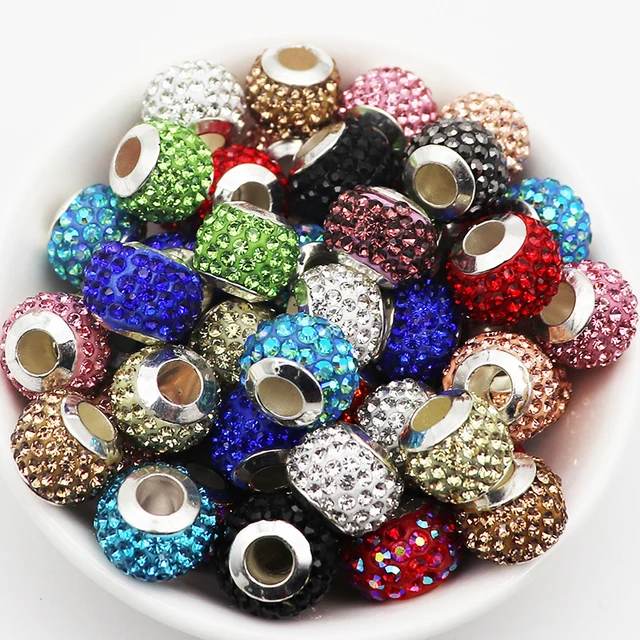 20Pcs New Assorted Color Luxury Rhinestone Large Hole Spacer Fit Pandora Charms Bracelet Hair Beads for Women DIY Jewelry Making Big Luxury Mixed