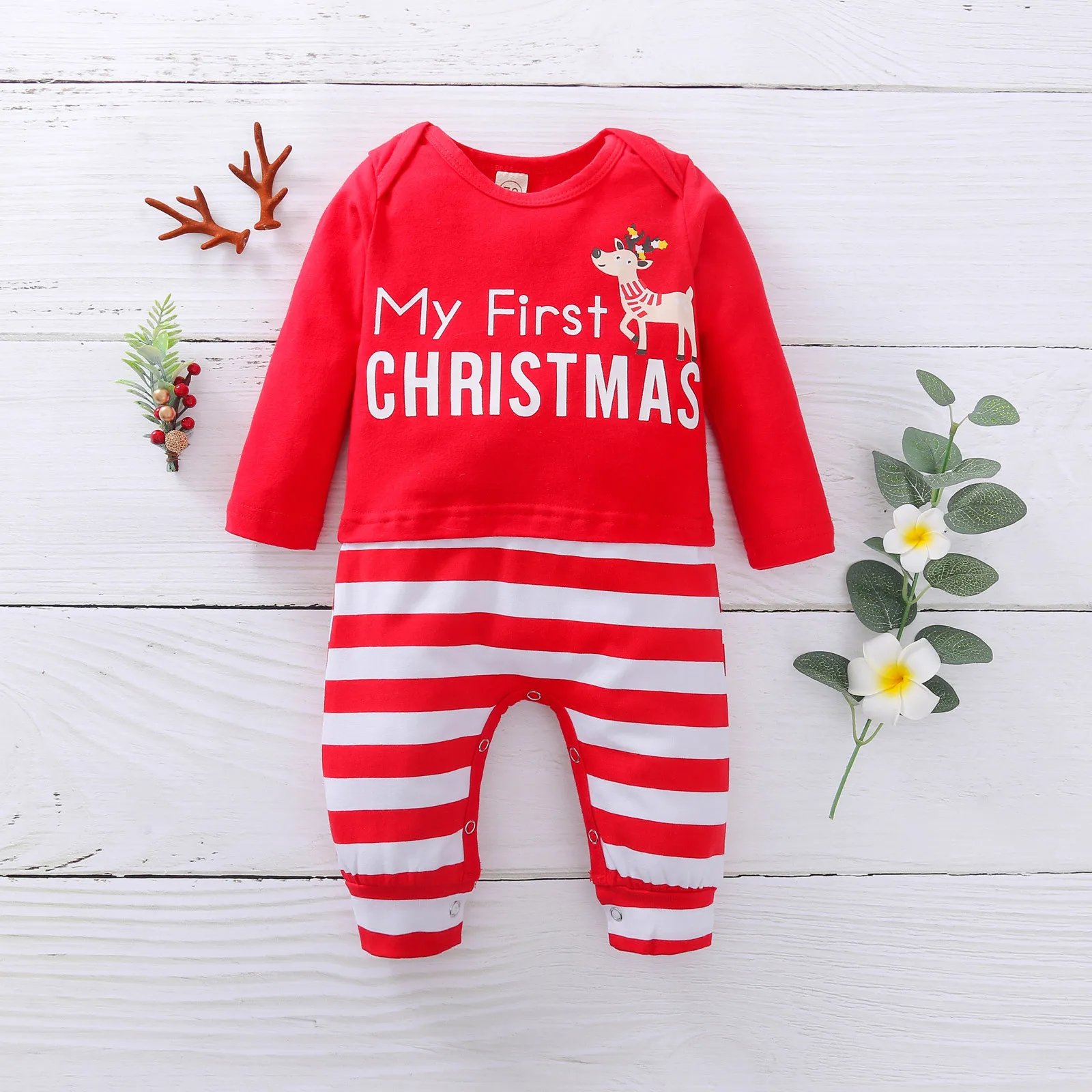 

0-24Months Newborn Infant Baby Boy Girl Christmas Letter Cartoon Deer Print Romper Jumpsuit baby rompers My First christmas M5