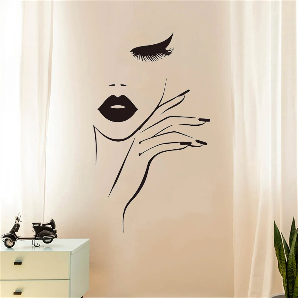 flower wall decals Spa Nail Manicure Hair Salon Wall Sticker Fashion Woman Eyelash Studio Wall Decal Vinyl Home Window Decor Removable wall graphics