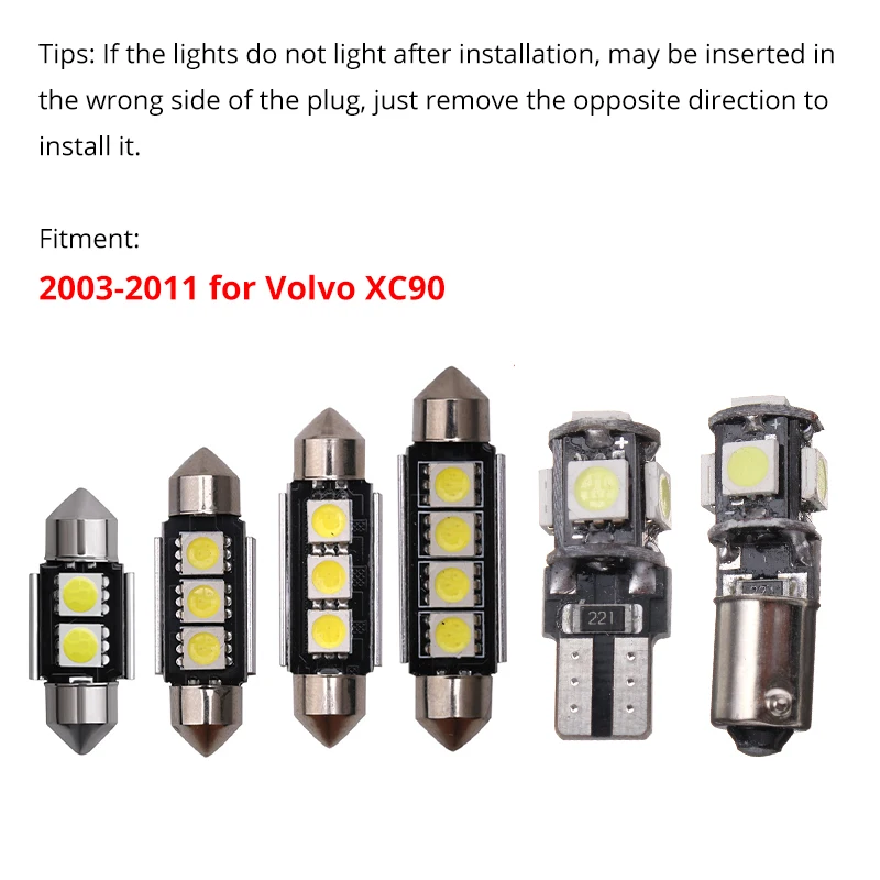18pcs/set Canbus Car Interior LED Dome Map Reading Glove Light for 2003-2011 Volvo XC90 Led Kit Light DC 12V White