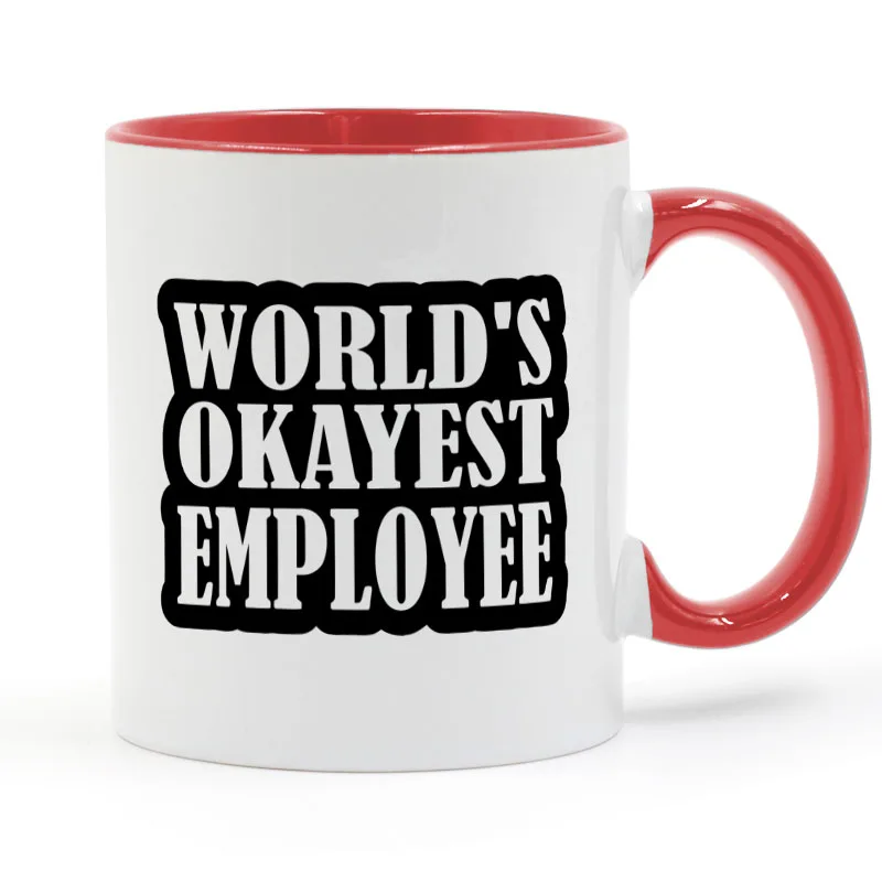 World's Okayest, кофейная кружка, керамическая чашка, цветная ручка, цвет внутри, подарки, 11 унций - Цвет: Red handle