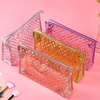 

Lady Make Up Bag Candy Color PVC Cosmetic Bag Women Makeup Bag Cheap Fashion Dot Mini Jelly bag High Quality Transparent