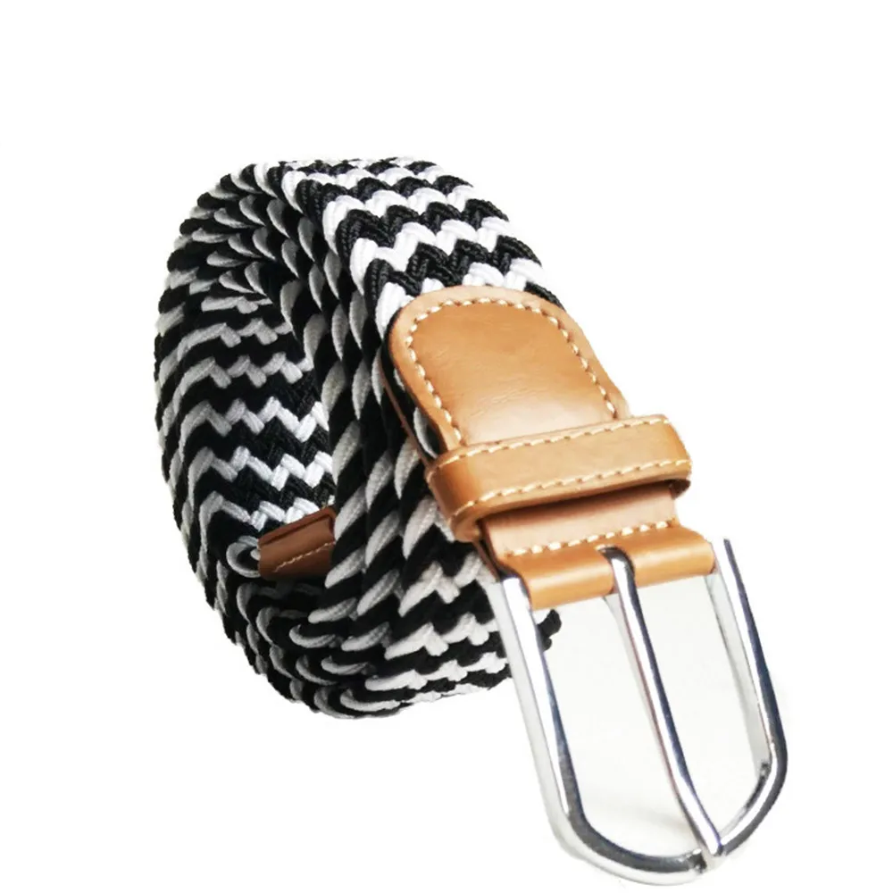 Elastic Stretch Waist Belt Black Canvas Stretch Braided Elastic Woven Leather Belt Wide Hot Metal Stretch Belts