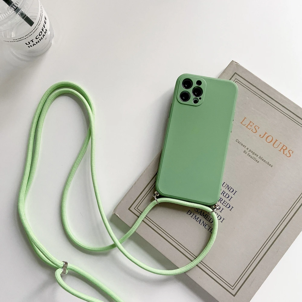 Crossbody Necklace Strap Lanyard Cord Liquid Silicone Phone Case For iphone 13 12 MiNi 11 Pro X XR XS Max 6s 7 8 Plus SE 2 Cover cool iphone 12 pro max cases