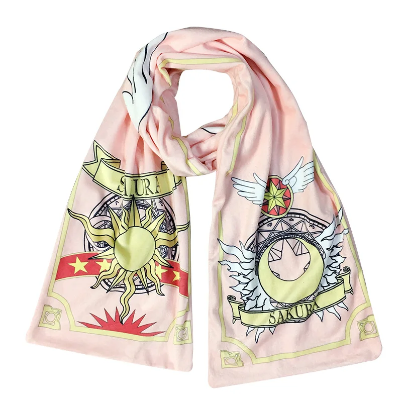 

Anime Card Captor SAKURA KINOMOTO SAKURA Cosplay Neckerchief Studen Unisex Scarf Couple Winter Warm Soft Muffler Christmas Gift