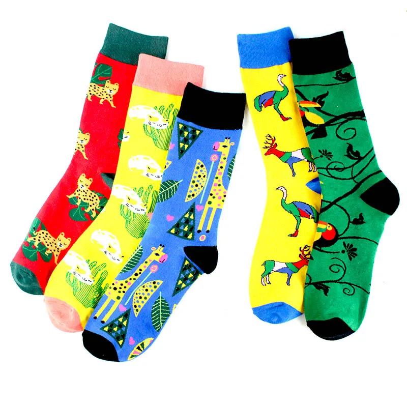 Носки для взрослых до середины икры, кактусы, кактусы, растения в пустыне, кот, маленький леопард, медвежонок, монстера, лес, птица, креативный жираф, Страус, лось, носки