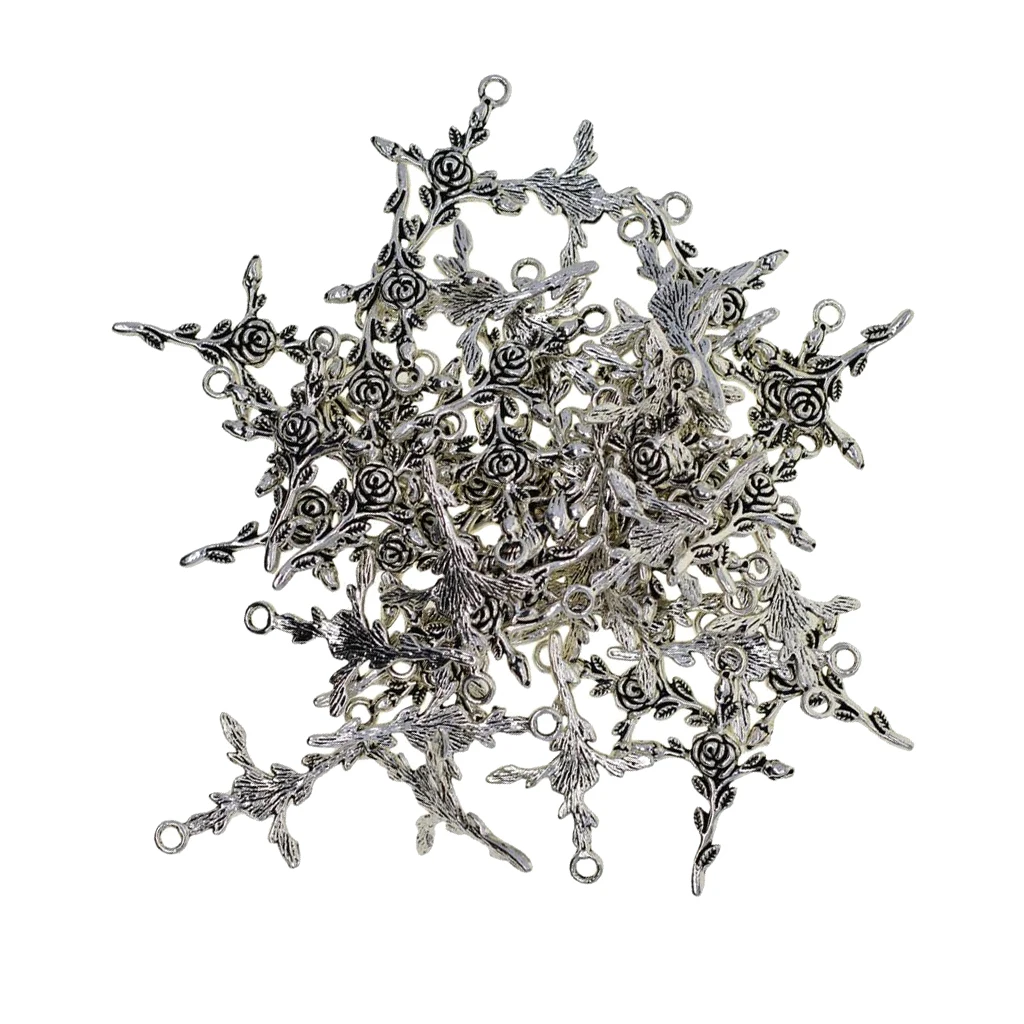 50Pcs Tibetan silver color Rose Floral Charm Cross Faith Pendant Bead for Jewelry Making Bracelet Necklace Crafts