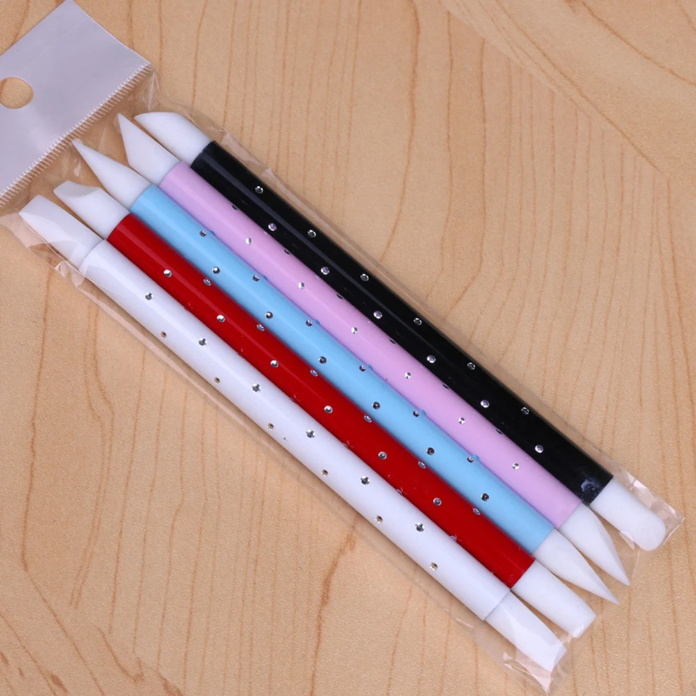  5PCS Nail Art Hollow Carving Pen Double Head Nail Art Brush Silicone Brushes Manicure Carving Embos