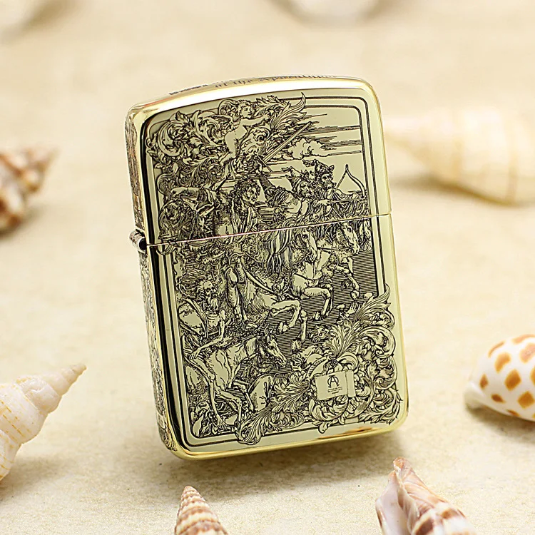 

Genuine Zippo oil lighter copper windproof 3D Four Knights Revelation cigarette Kerosene lighters With anti-counterfeiting code
