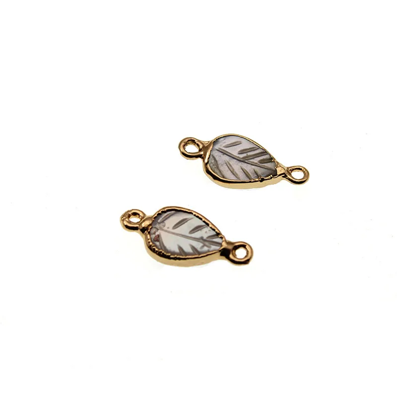 2 unids/lote 8x13mm brazaletes conectores para la fabricación de joyas, dijes de hoja de concha Natural para hallazgos de joyería DIY