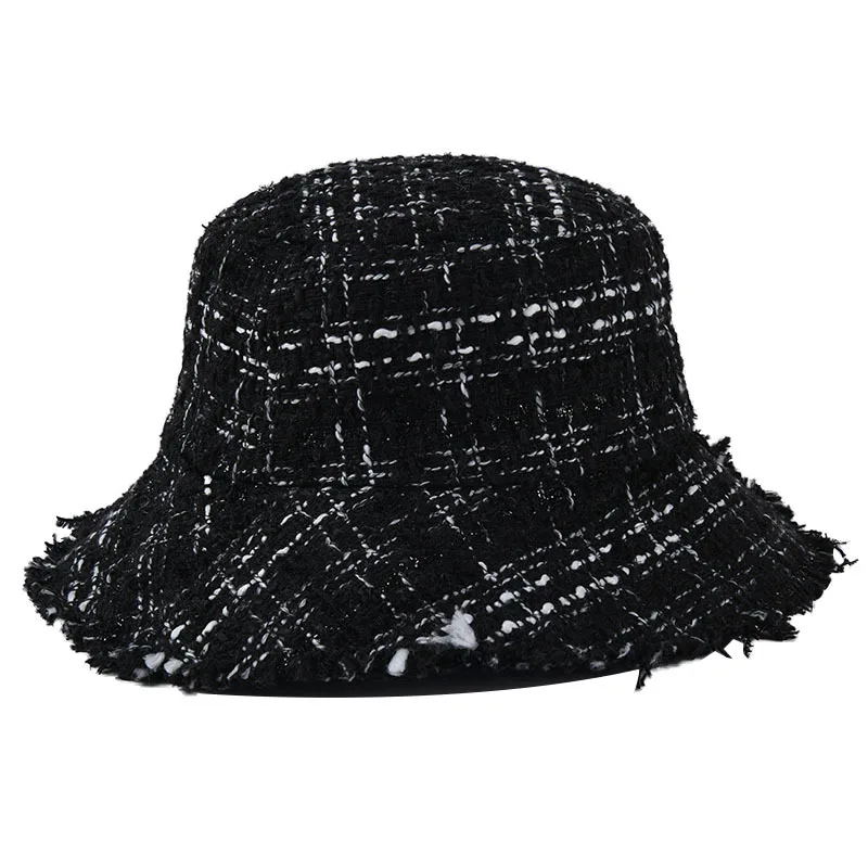 USPOP, новинка, осенние шапки для женщин, черные, белые, в клетку, Панама, шапки для женщин, с широкими полями, с плоским верхом, Панама, шляпы от солнца - Цвет: Черный