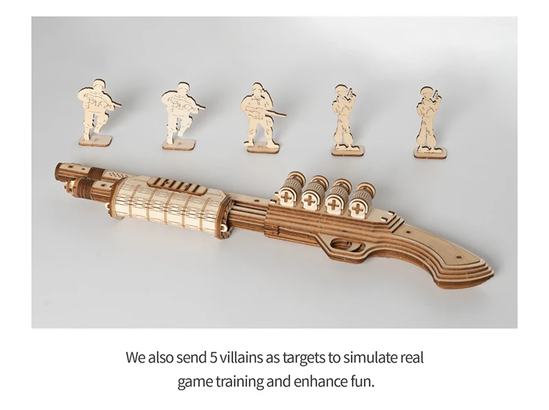 Robotime Gun Building Blocks DIY Revolver,Scatte with Rubber Band Bullet  Wooden Popular Toy Gift for Children Adult