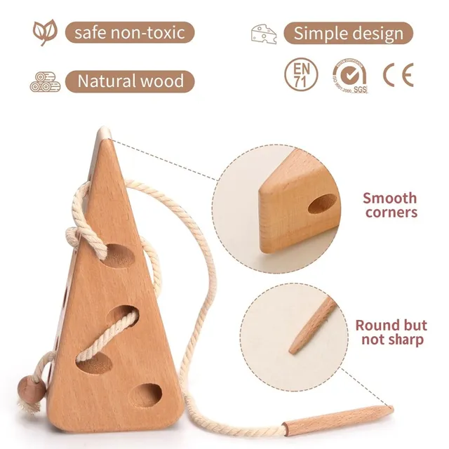 Wooden Cheese Stringing Toy for Children DIY Threading Board Lacing Beech Wooden Monterssori Toys Kids Wood Game Set Baby Gifts 5