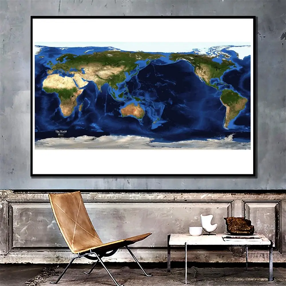 

2x3ft The World Topography and Bathymetry Map Satellite Map Fine Canvas Painting For Wall Art Decor Crafts