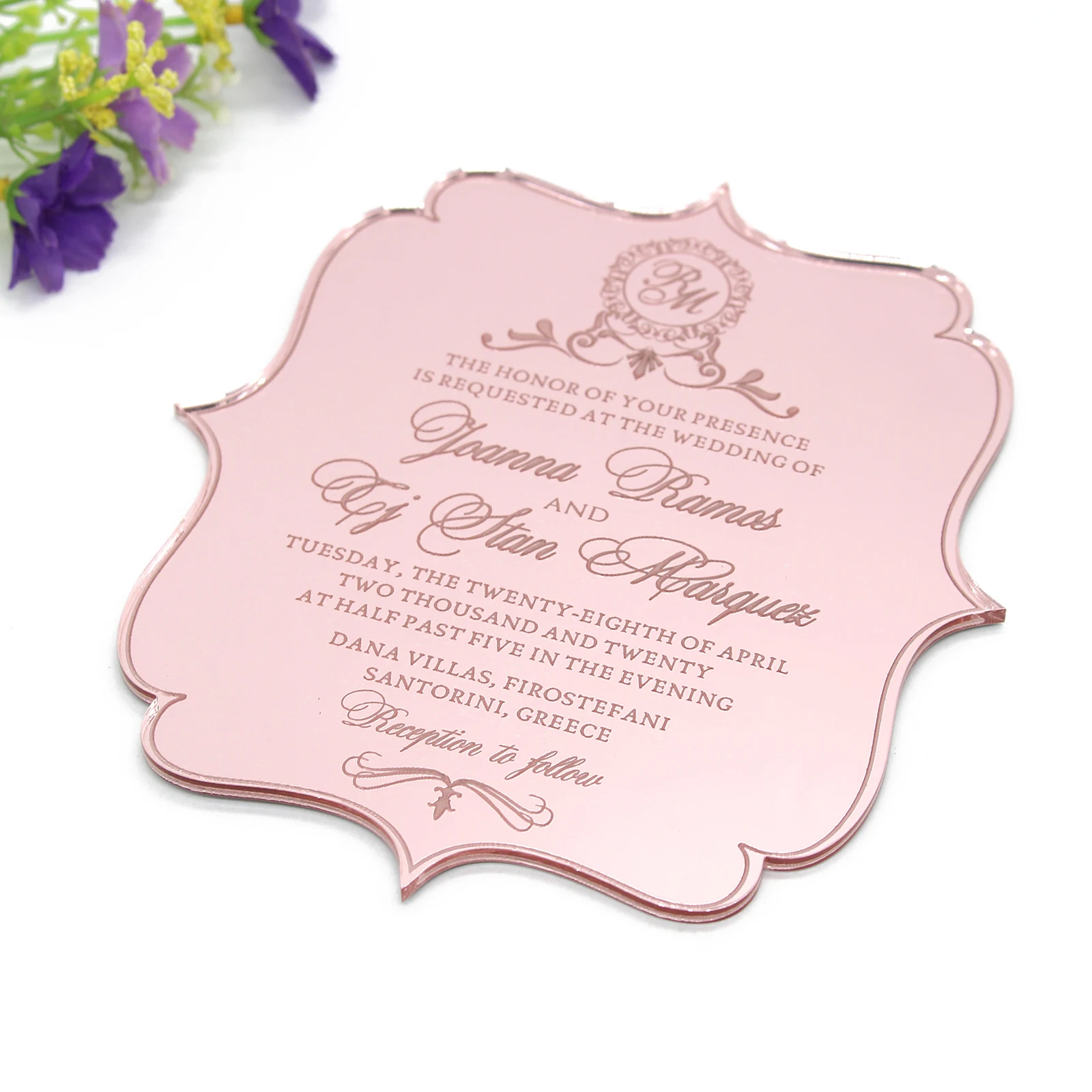  10 Pcs Personalized Rose gold Mirror Acrylic Invitations Wedding Cards Customized Birthday Engageme - 4000580265731