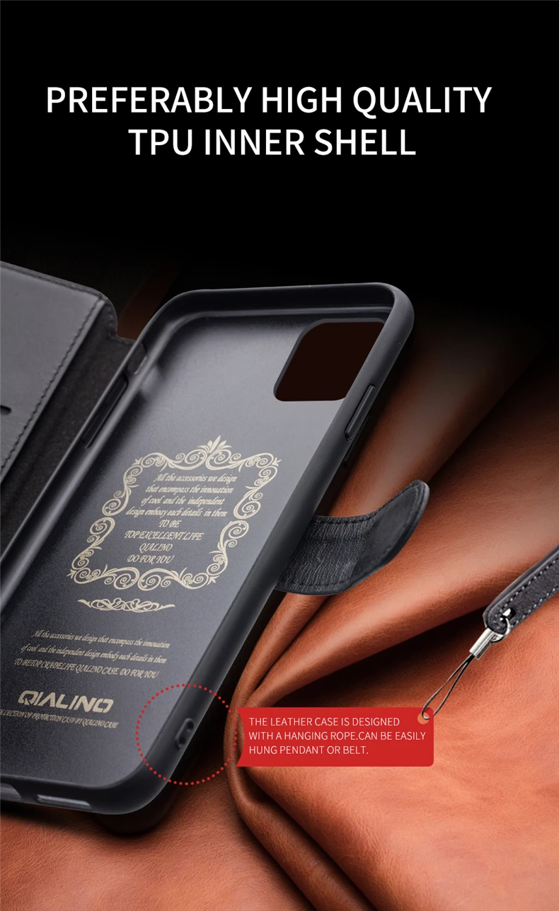 QIALINO Модный чехол-книжка из натуральной кожи для iPhone11Pro/11 Магнитная пластиковая пряжка ручной работы слот для телефона чехол для iPhone11 ProMax