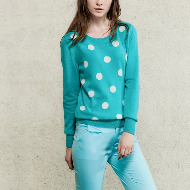 

Women Cute Cartoon Dot Print Casual O Neck Long Sleeve Sweaters Female Loose Pullovers Tops Autumn Winter Warm Knitted Sweater
