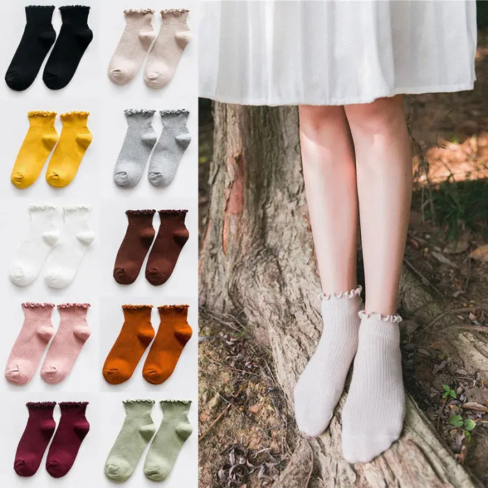 Fashion Women Socks Cute Solid Color Ankle High Casual Warm Breathable Socks BB55