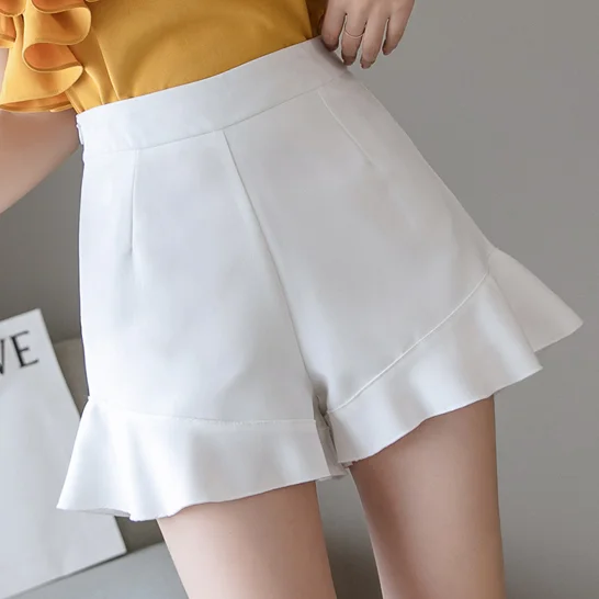 2XL Japanese Women Solid Color Shorts Cute Kawaii Young Girl Bottoms High Waist Ruffles hem Wide Leg Shorts Women Summer AQ491