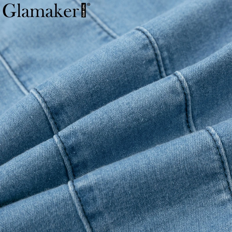 Glamaker, джинсовое сексуальное платье с открытыми плечами, элегантное облегающее Клубное короткое платье с пышными рукавами для вечеринки, Осеннее Синее джинсовое мини-платье vestidos
