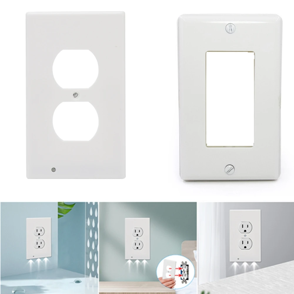 5pcs GFCI Socket Panel US Double Socket Plastic Panel Ambient Light Sensor Outlet Cover Wall Plate With Led Night Lights afbeelding