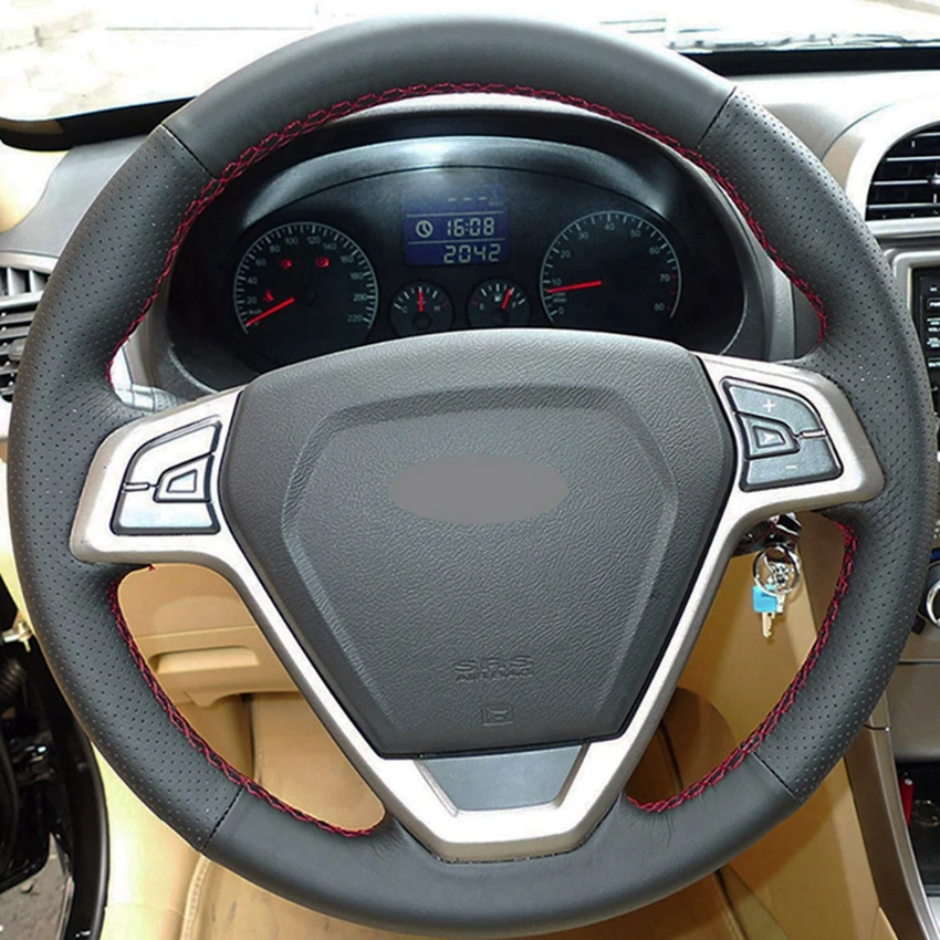 Черная искусственная кожа DIY Ручная сшитая крышка рулевого колеса автомобиля для Chery Tiggo 3 2011