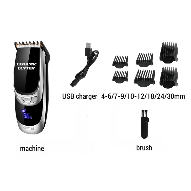 Kemei Km-6035 Rechargeable Electric Clipper Electric Hair Clipper Ceramic Speed Control Cutter Lcd Display Barber Scissor Modeli