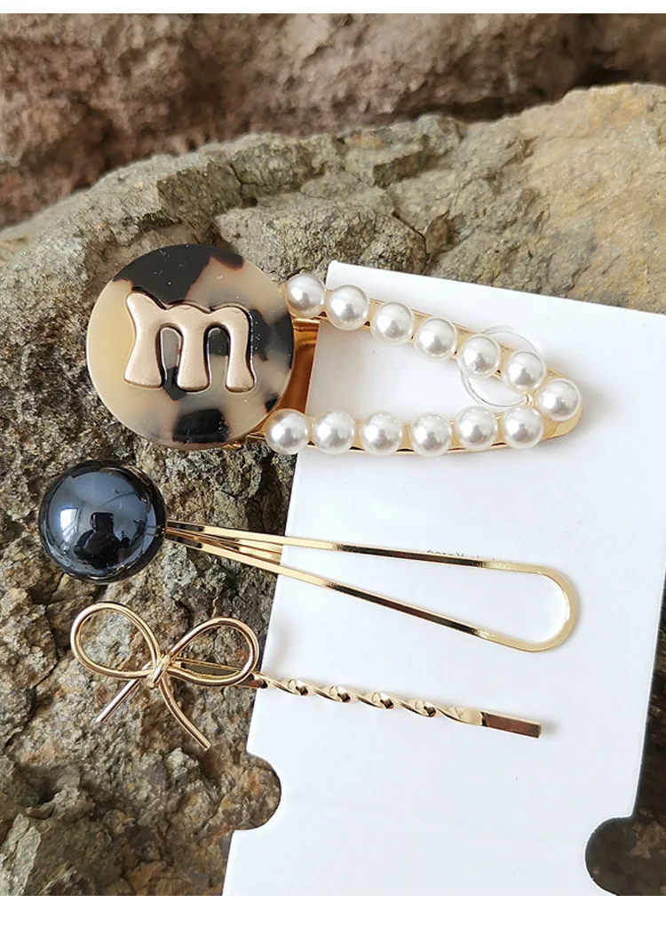 30 компл./лот 3 шт./компл. DIY простой мульти сплав M буквы заколки для волос костюмы шпильки с жемчугом аксессуары для укладки волос HA1082