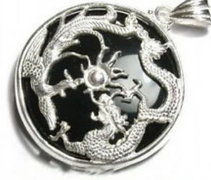 Jew2240 Black Agate Jade 18KWGP Dragon Phoenix Pendant &amp Necklace | Украшения и аксессуары