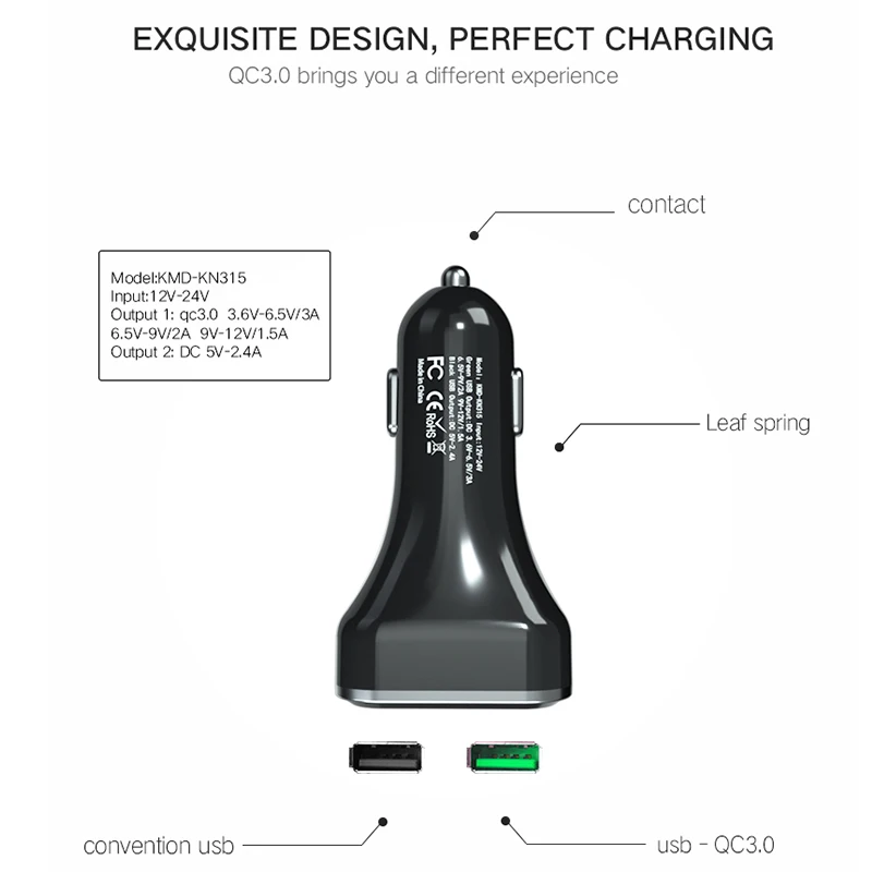 Дропшиппинг автоматическая зарядка QC3.0 3.1A двойной Переходник USB для зарядки в машине 2 порта ЖК-дисплей 12-24 В прикуриватели
