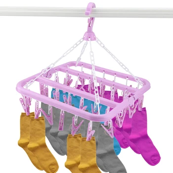 

32 Clips Folding Drying Rack Plastic Windproof Rotating Cloth Hangers Household Non-Slip Clothes Rack For Baby Underwear Socks