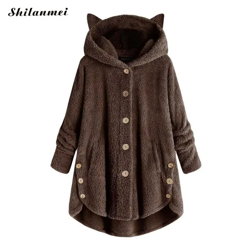 

Plus Size Winter Hooded Jacket Women Fleece Jacket Loose Casual Button Hoodies Coat Women 2019 Girl Kawaii Plush Lamb Jacket 4xl