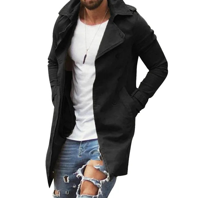New Spring Autumn Mens Trench Coat Jacket Plus Size 4XL Outwear Casual Long Overcoat Jackets for