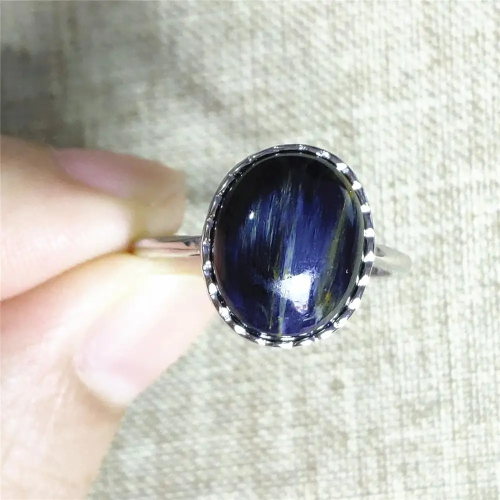 

Top Quality Namibia Natural Pietersite Blue 14x12mm Adjustable Ring Chatoyant Round 925 Sterling Silver AAAAA