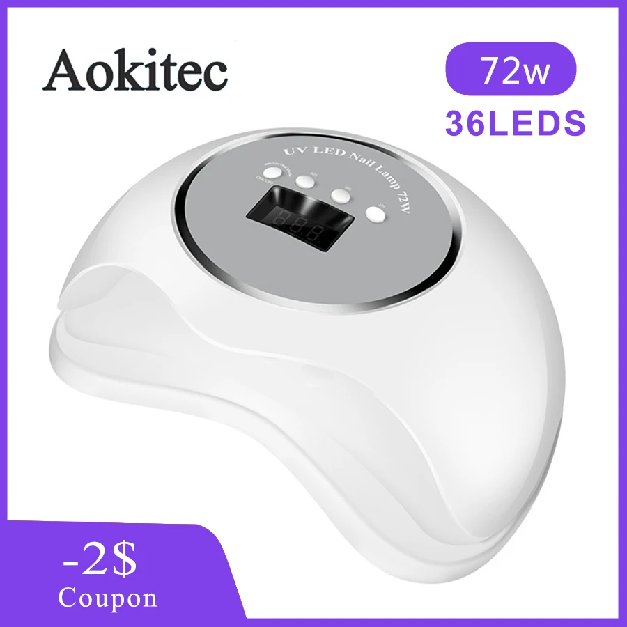 Aokitec 72 Вт лампа для ногтей с двумя ручками светодиодная УФ-Сушилка для ногтей для отверждения гелем-лаком со съемным нижним ЖК-дисплеем Светодиодная лампа для маникюра