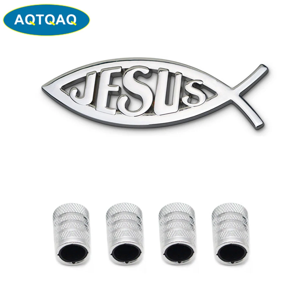 AQTQAQ 3D Металлическая Автомобильная наклейка с эмблемой Jesus значком + 4 шт. вязанный