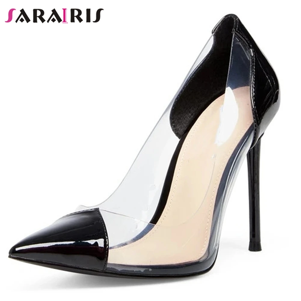 

SARAIRIS Ins Hot New Female Summer Pumps PVC Tranparent High Heels Pumps Women Pointed Toe Brand Office Shoes Woman