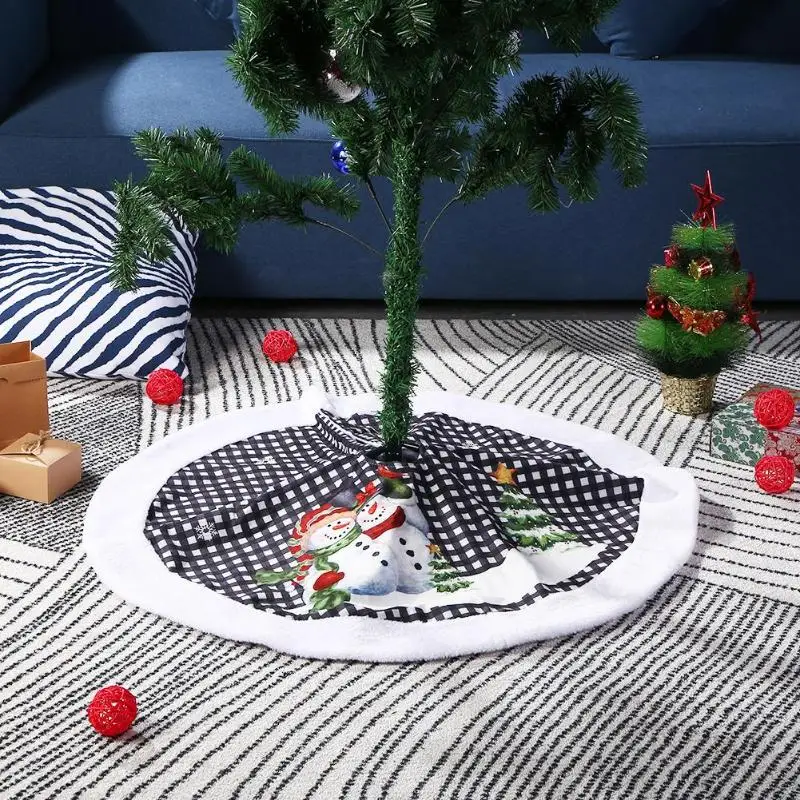 Christmas Tree Skirt Snowman Ornaments Home Floor Mat Holiday Party Decor Christmas Tree Skirt New Year Decor Mat Skirt