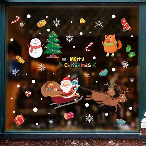 Merry Christmas настенная Рождественская наклейка украшение стеклянная наклейка Рождественская елка узор стекло для витрин дверной фон
