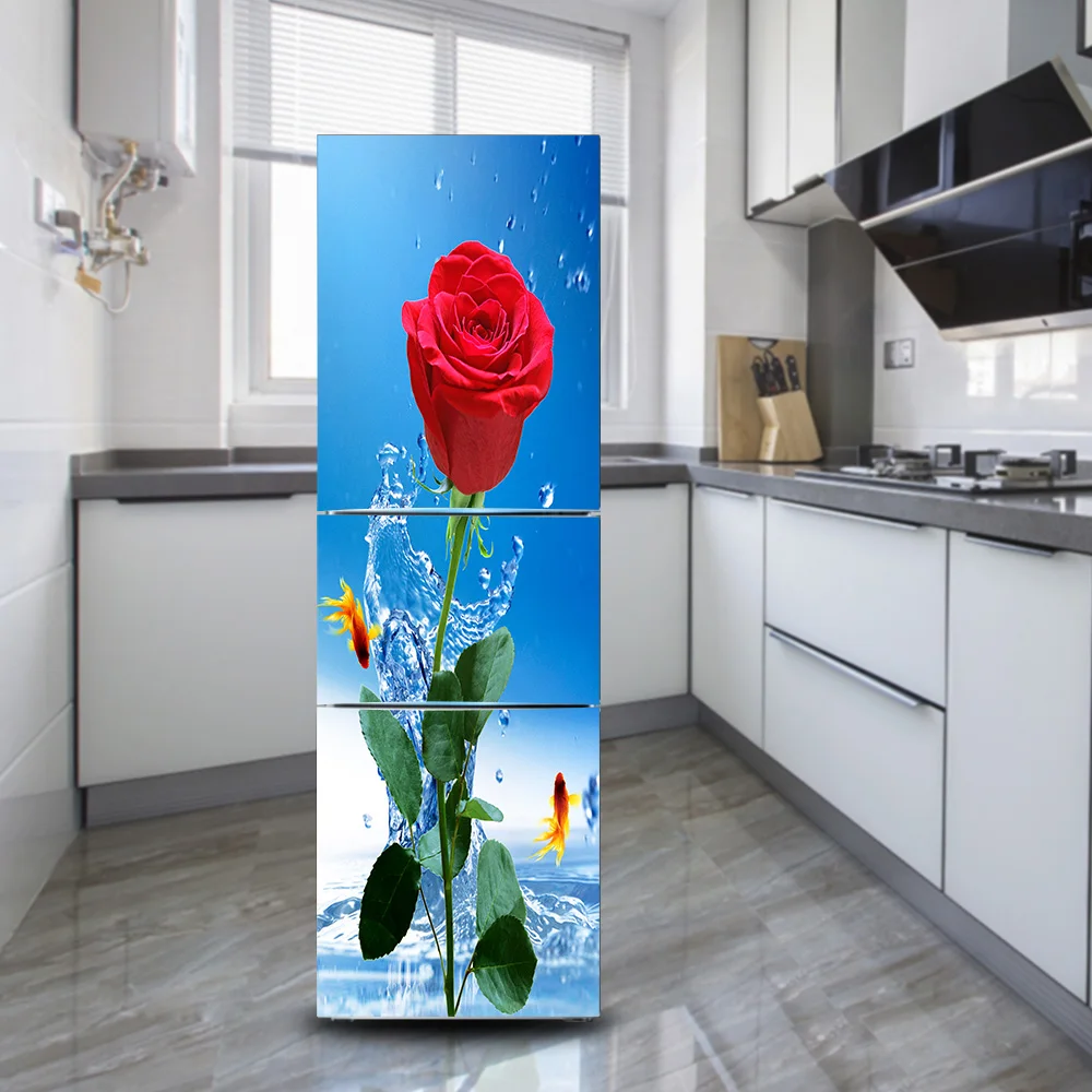

Creative Red Rose Self-adhesive Vinyl Fridge Stickers Mural DIY Refrigerator Sticker Door Cover Kitchen Furniture Decor Decals