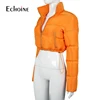 Echoine Fall Winter Women Casual Solid High Collar Long Sleeve Tops Zipper Short puffer Coat Fashion Female jacket Streetwear 5