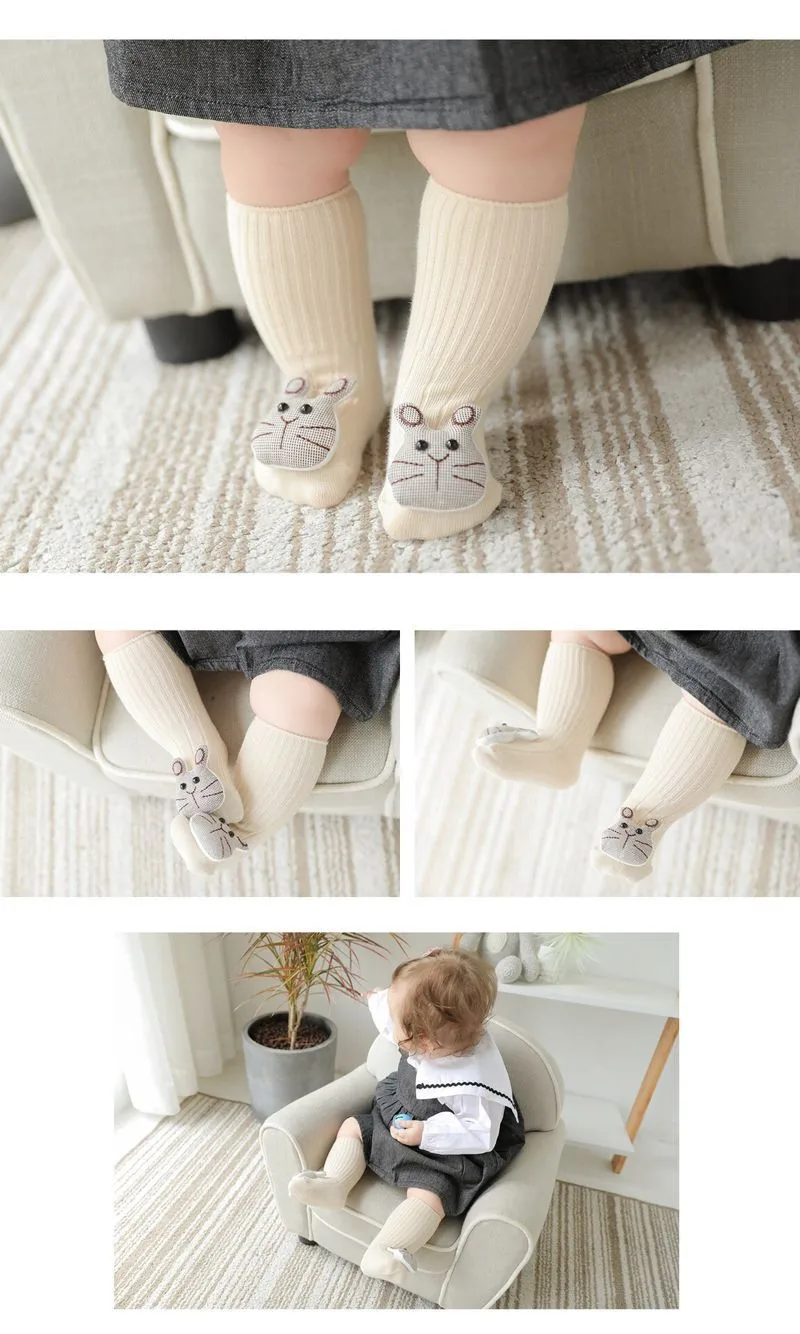 4 пар/упак., носки для новорожденных из хлопка, мягкие длинные высококачественные носки, Sokken, милые носки с объемным рисунком для малышей 0-12 месяцев