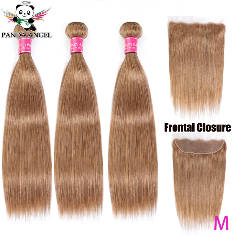 

Panda #27 Straight Bundles With Lace Frontal Closure Remy Indian Pre Colored Human Hair Extension Bundles With Frontal Closure