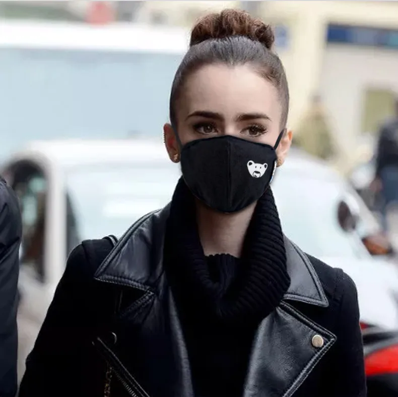 Hang kang Pure Cotton Face Mask Dustproof Breathable Men And Women Winter Anti-fog Haze Washable Easy Breathing Black And White