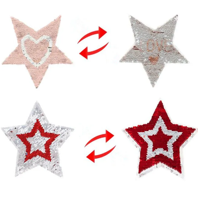 

Fashion Clothes Women Patch Street culture Icon 190mm Five-pointed star Reversible change color Sequins patches for clothing
